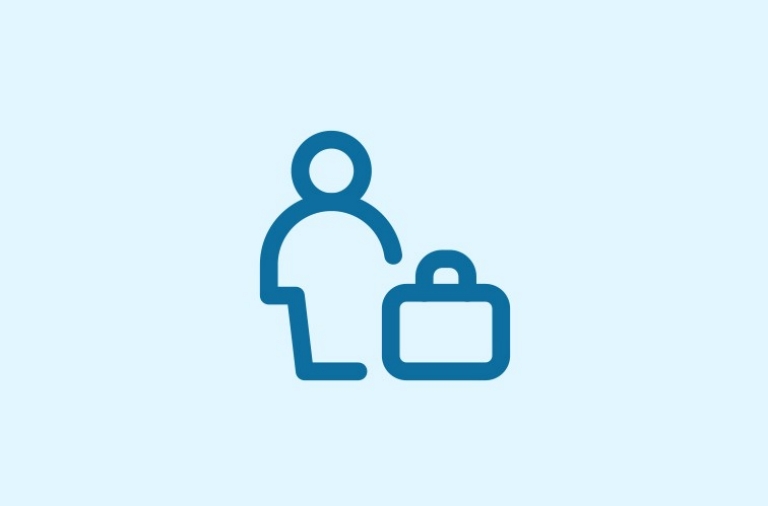 Blue icon depicting a person standing and holding a briefcase © Tourism Australia
